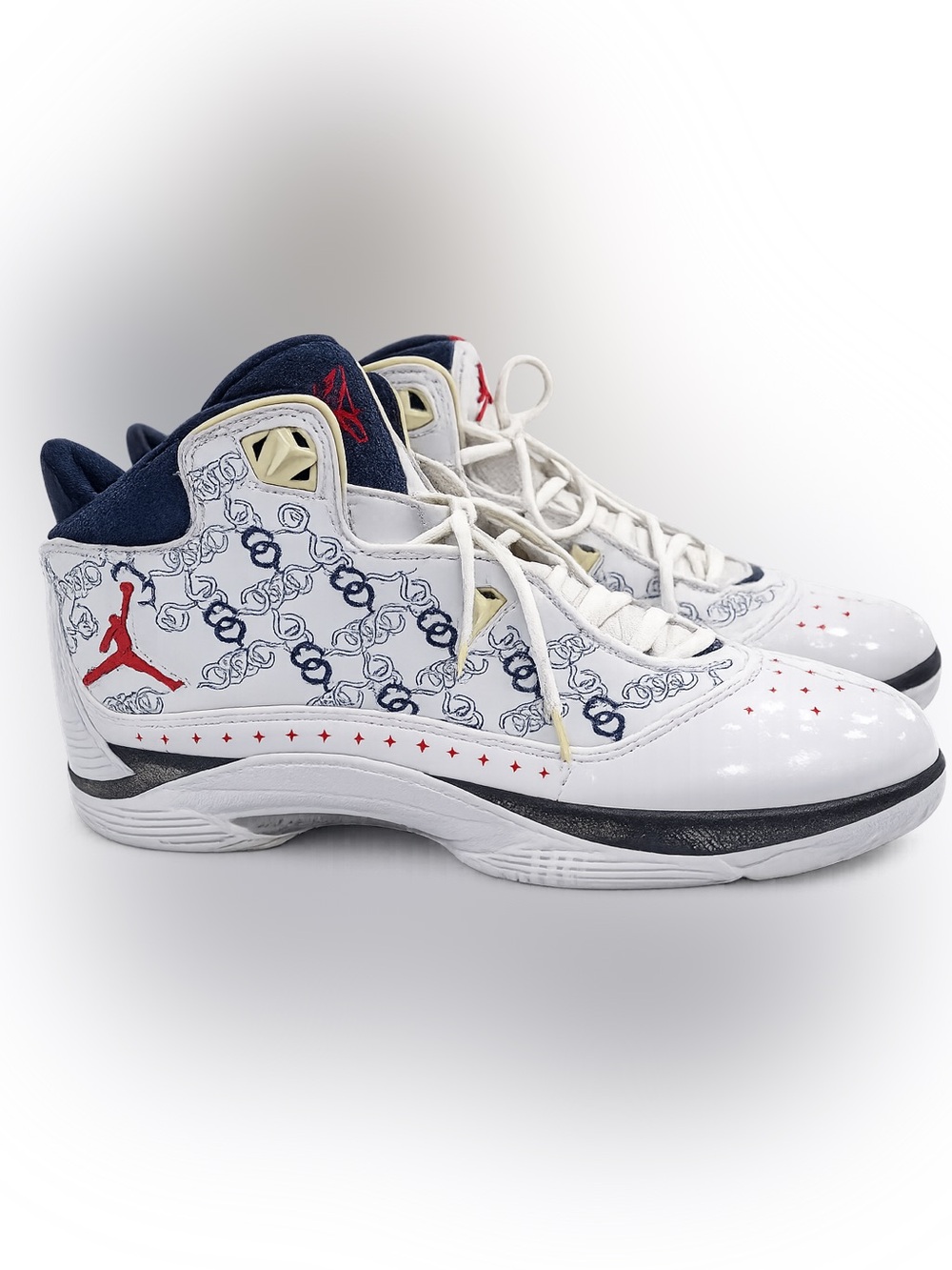 Air Jordan Melo M5 LS White Navy Red Basketball Shoes Men’s Size 11.5